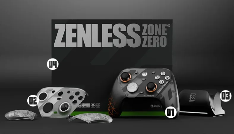 Zawartość zestawu GameSir G7 Pro Zenless Zone Zero Edition - kontroler, dodatkowa płytka czołowa, stacja ładująca i pudełko